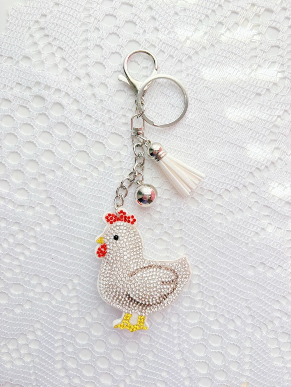Adorable Sparkly Chicken Bag Charm / Key Chain 🐓💕
